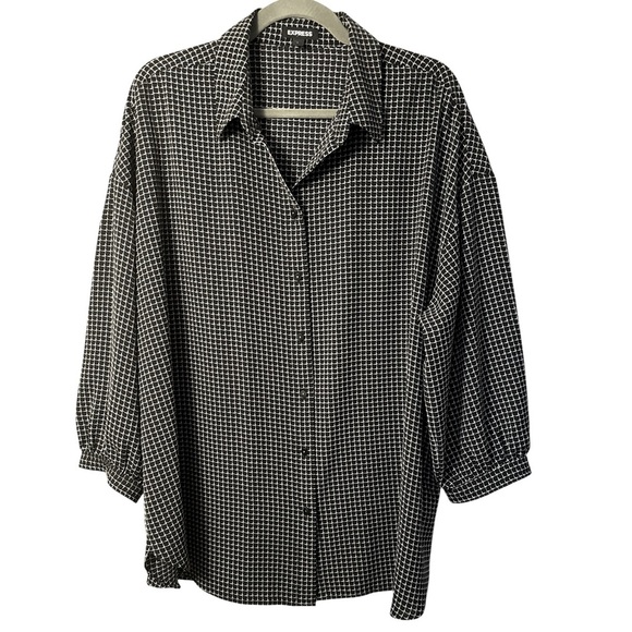 Express Black and White Checkered Oversized Relaxed Fit Button Down Shirt - Picture 1 of 5